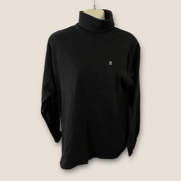 Vintage 90s-Y2K Bill Blass Cotton Turtleneck Top Black L - Picture 1 of 5